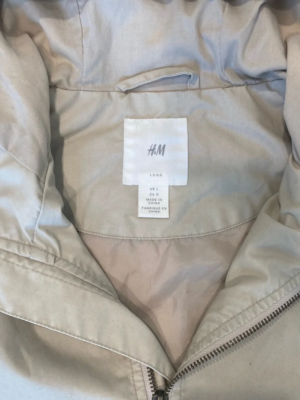 H&M Men's Khaki Hooded Full Zip Windbreaker Jacket L